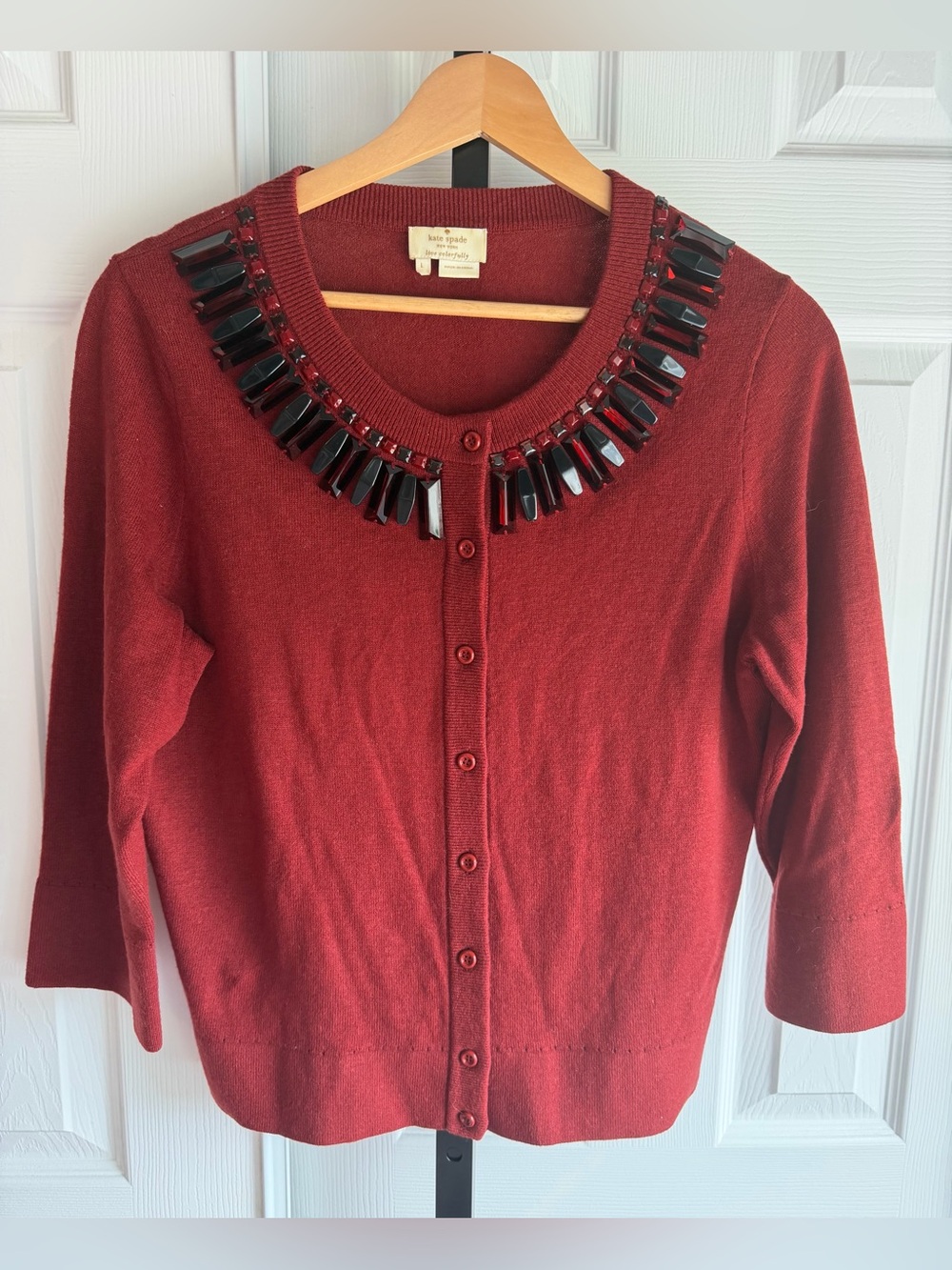 Kate Spade Red Wool Cashmere Beaded
Cardigan Women’s Size: L